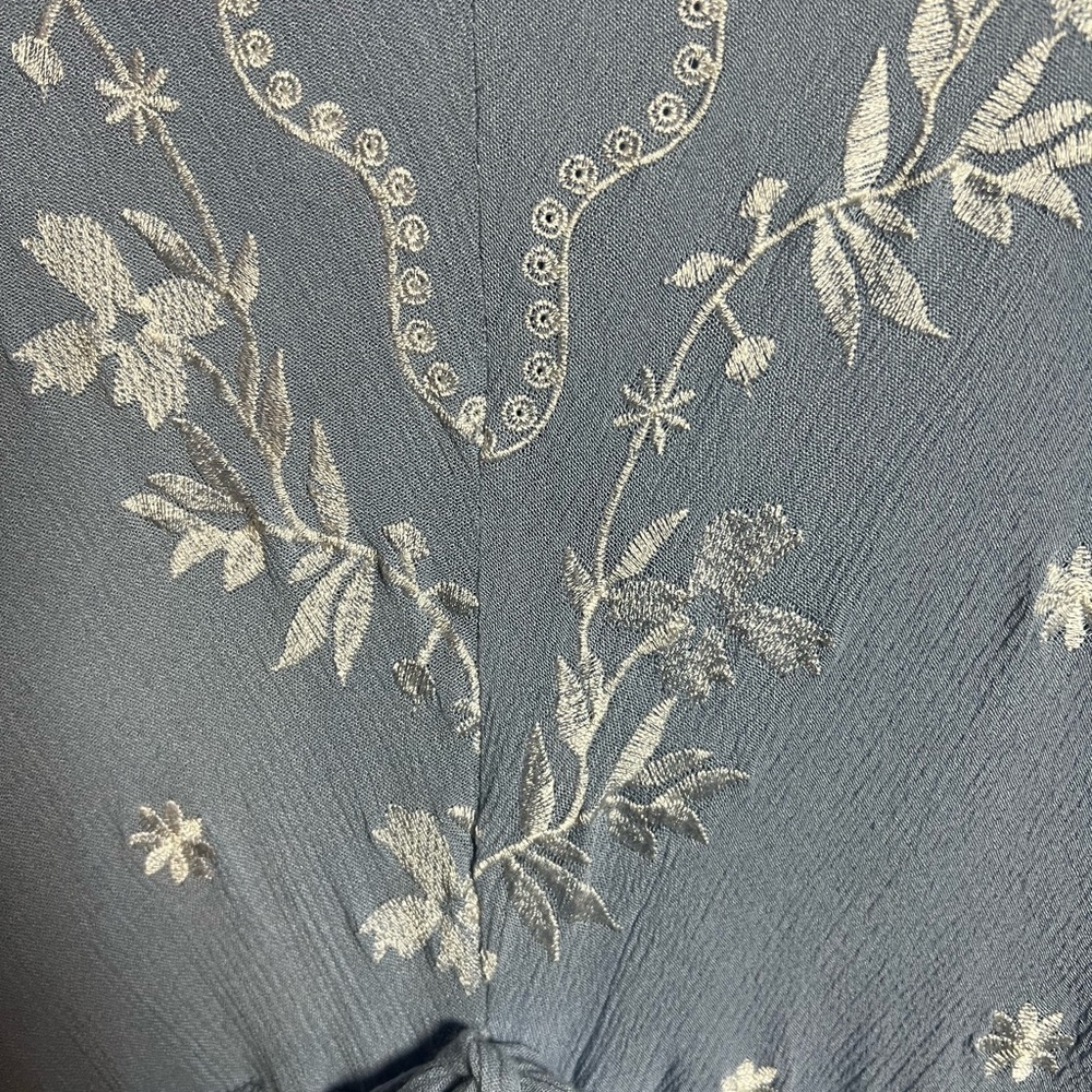 Piper Blue Dress with V-Neck and 3/4 Bishop Sleeves - Picture 3 of 4